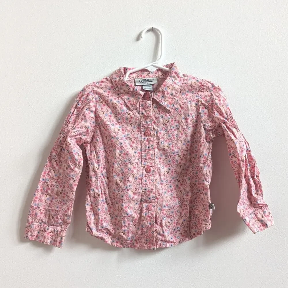 Vtg Y2K Oshkosh Western Floral Button Down Girls 3T Shirt Pink Cottagecore